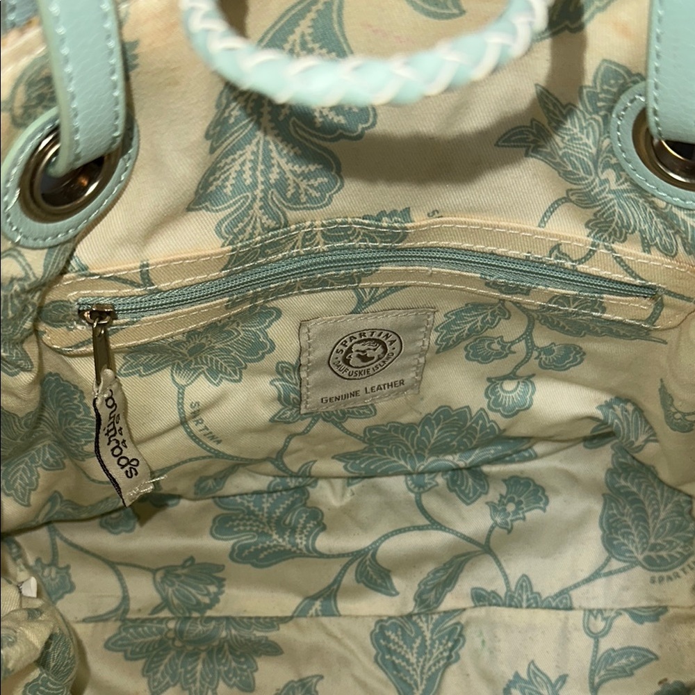 Spartina 449 Bamboo Chic Green and Tan Tote Bag with Woven Design - Picture 11 of 15
